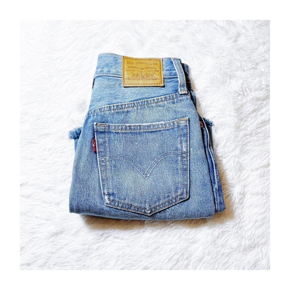 Levi's Blue Denim Button Down Distressed Jean Skirt Button SZ24